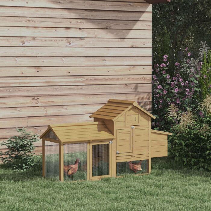 Pawhut Chicken Coop Hen Cage Small Animal Hutch Nesting Box W/outdoor Run 150.5 X 54 X 87 Cm