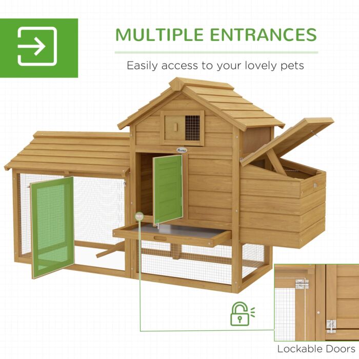 Pawhut Chicken Coop Hen Cage Small Animal Hutch Nesting Box W/outdoor Run 150.5 X 54 X 87 Cm