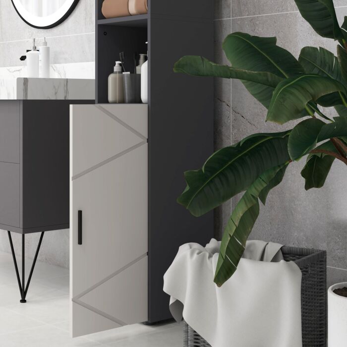 Kleankin 183cm Tall Bathroom Cabinet, Narrow Bathroom Storage Cabinet W/ Open Shelves, 2 Doors Cabinets, Adjustable Shelves, Grey