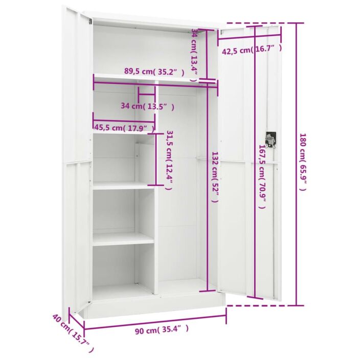 Vidaxl Locker Cabinet White 90x40x180 Cm Steel