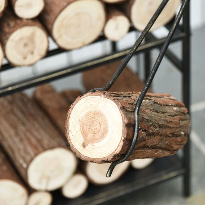 Outsunny 2-layer Heavy Duty Firewood Rack Wood Log Fireplace Stacker W/ 4 Tools, Gold