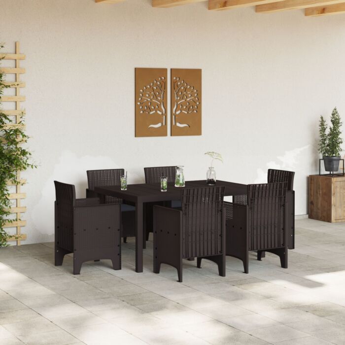 Vidaxl 7 Piece Garden Dining Set With Cushions Brown Poly Rattan