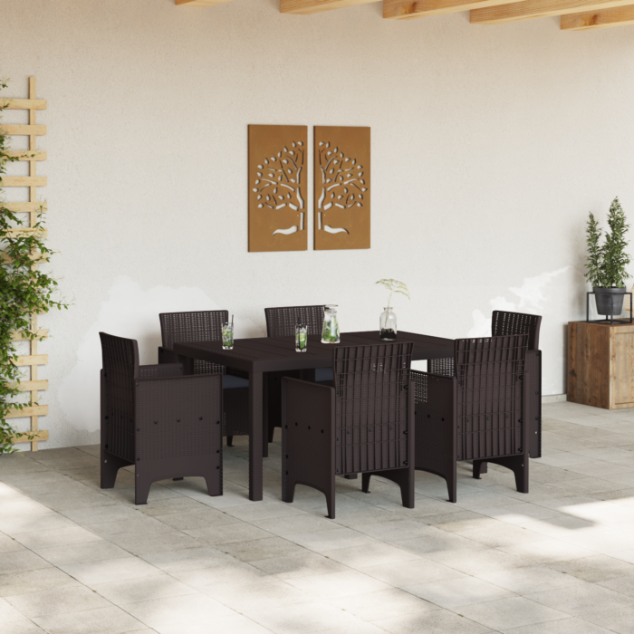 Vidaxl 7 Piece Garden Dining Set With Cushions Brown Poly Rattan