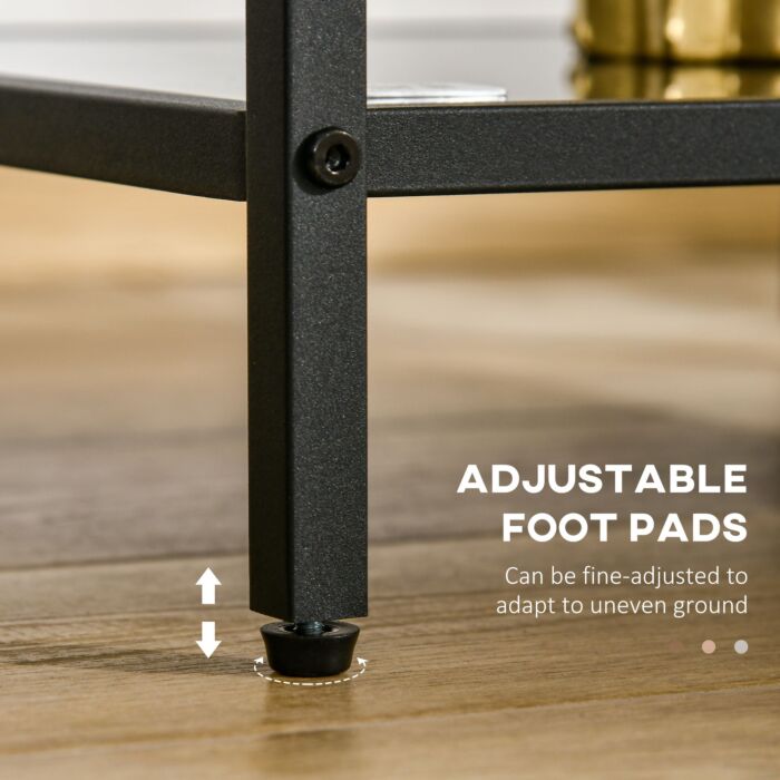 Homcom Side Table With Tempered Glass Top, End Table With 2-tier Storage, Classic Accent Table With Steel Frame, Black