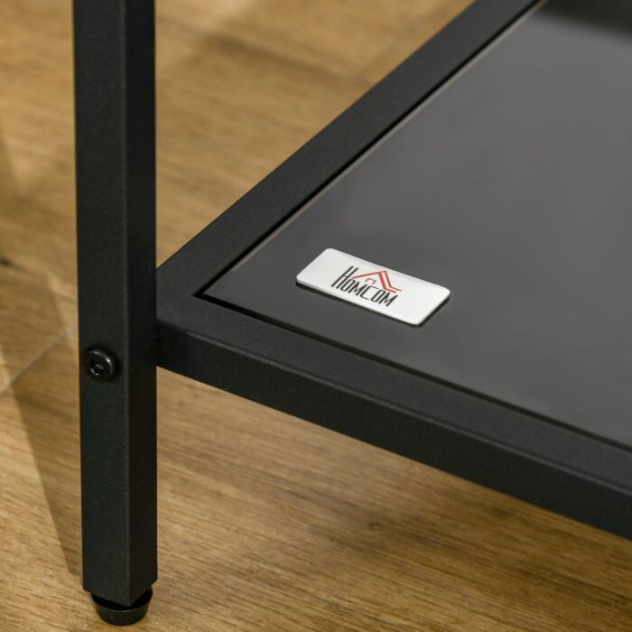 Homcom Side Table With Tempered Glass Top, End Table With 2-tier Storage, Classic Accent Table With Steel Frame, Black