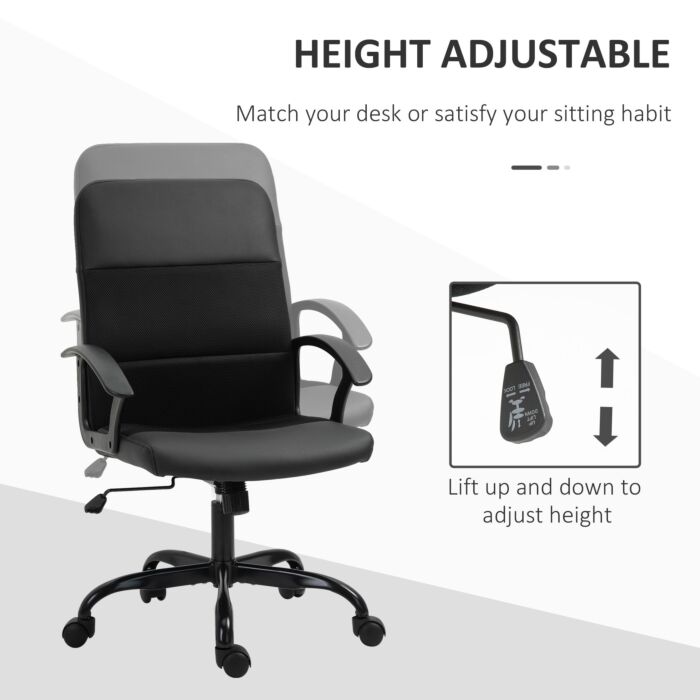 Vinsetto Pvc Leather & Mesh Panel Blend Office Chair Swivel Seat W/ Padding Ergonomic Desk Adjustable Height Tilt 5 Wheels Stylish Black