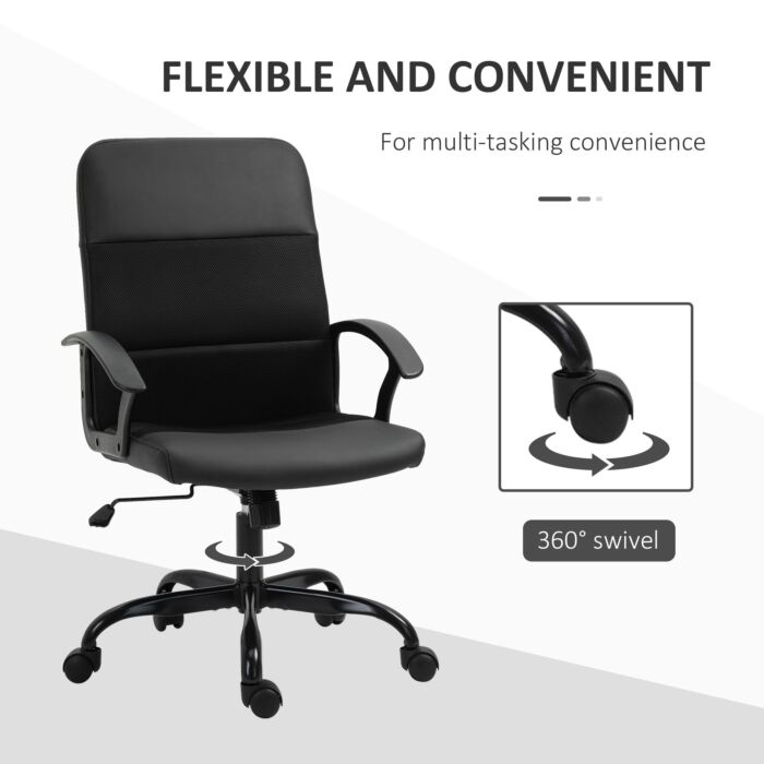 Vinsetto Pvc Leather & Mesh Panel Blend Office Chair Swivel Seat W/ Padding Ergonomic Desk Adjustable Height Tilt 5 Wheels Stylish Black