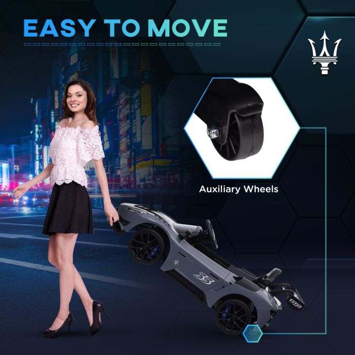 Aiyaplay Maserati Gt2 Licensed 12v Kids Electric Ride On Car With 4 Suspension, Remote Control Music Horn Lights - Grey