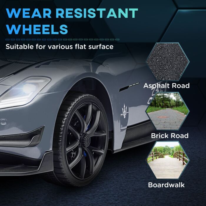 Aiyaplay Maserati Gt2 Licensed 12v Kids Electric Ride On Car With 4 Suspension, Remote Control Music Horn Lights - Grey