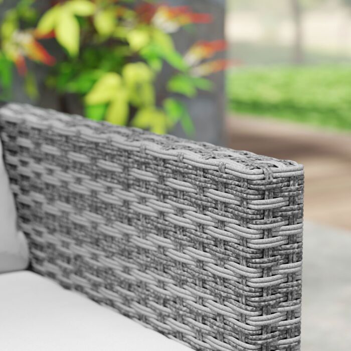 Outsunny 3 Pieces Rattan Bistro Set With 4 Cushions, Wicker Garden Furniture Set, Glass Top Coffee Table And Chairs For Outdoor Patio, Balcony, Terrace And Conservatory, Grey