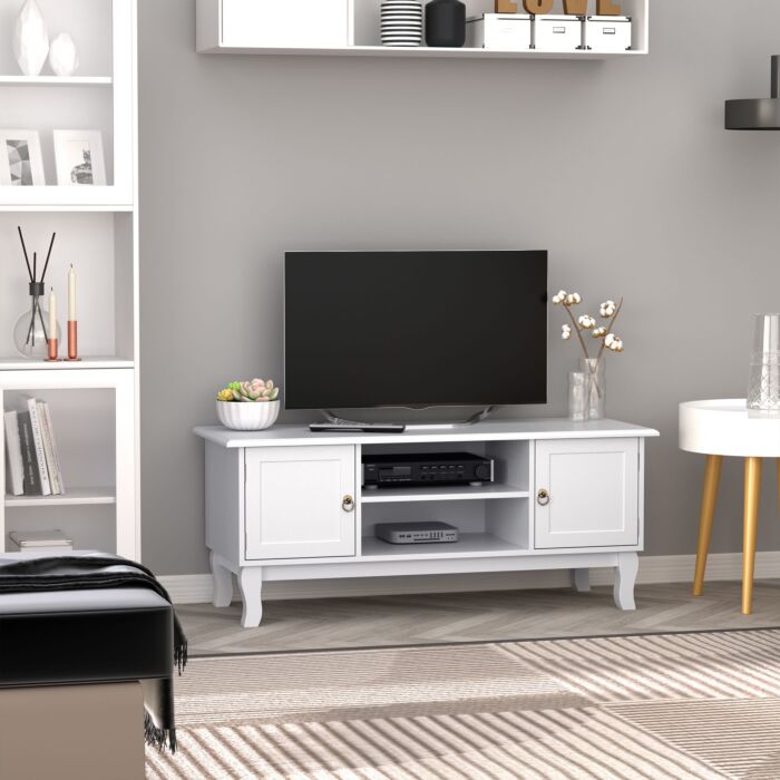 Homcom Tv Stand Unit Corner Table, Mdf-ivory White