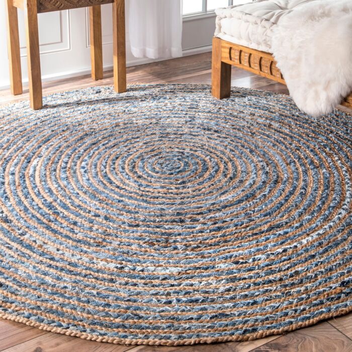 Round Jute And Recycle Denim Rug - 120 Cm