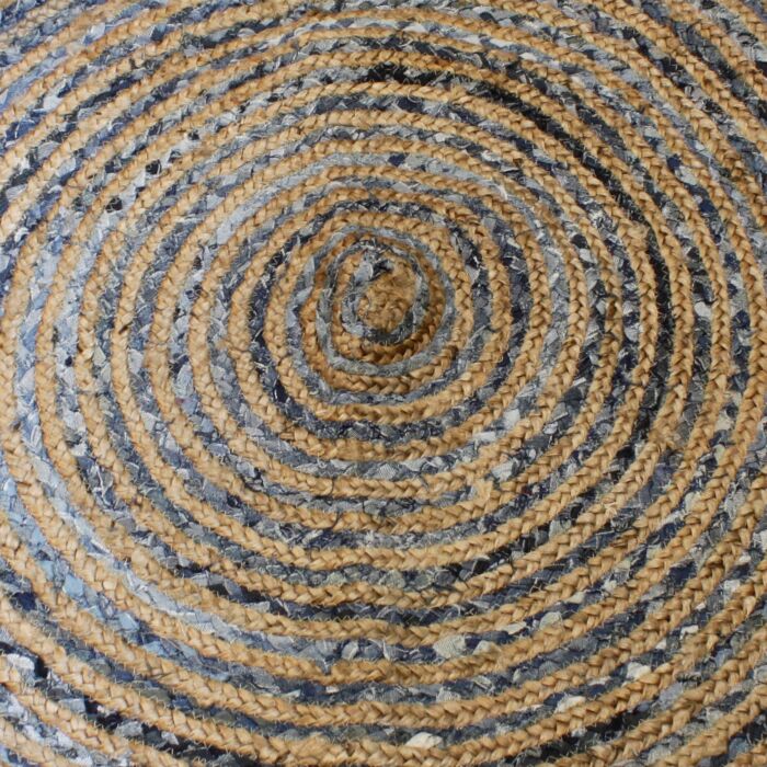 Round Jute And Recycle Denim Rug - 120 Cm