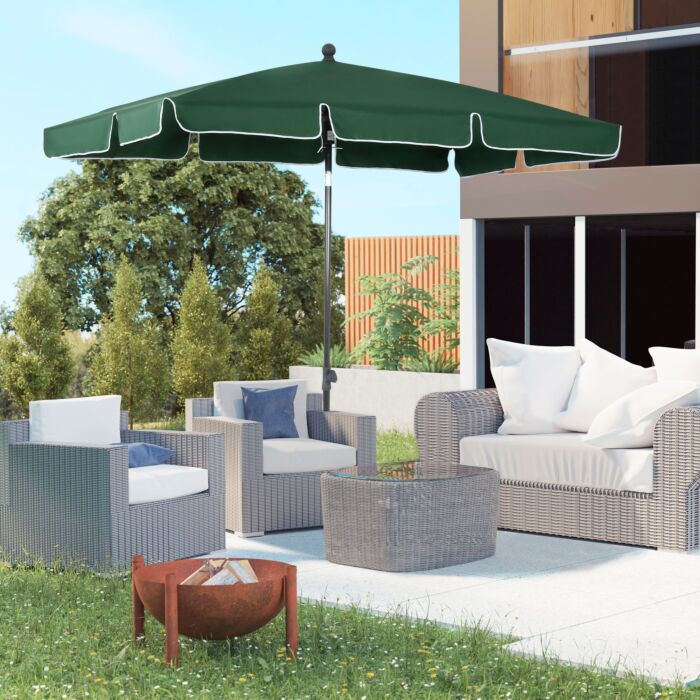 Outsunny Aluminium Sun Umbrella Parasol Patio Garden Rectangular Tilt 2m X 1.25m Green
