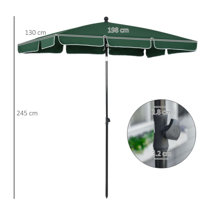 Outsunny Aluminium Sun Umbrella Parasol Patio Garden Rectangular Tilt 2m X 1.25m Green