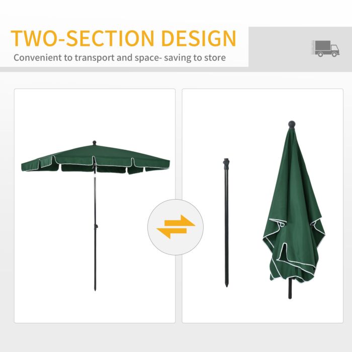 Outsunny Aluminium Sun Umbrella Parasol Patio Garden Rectangular Tilt 2m X 1.25m Green