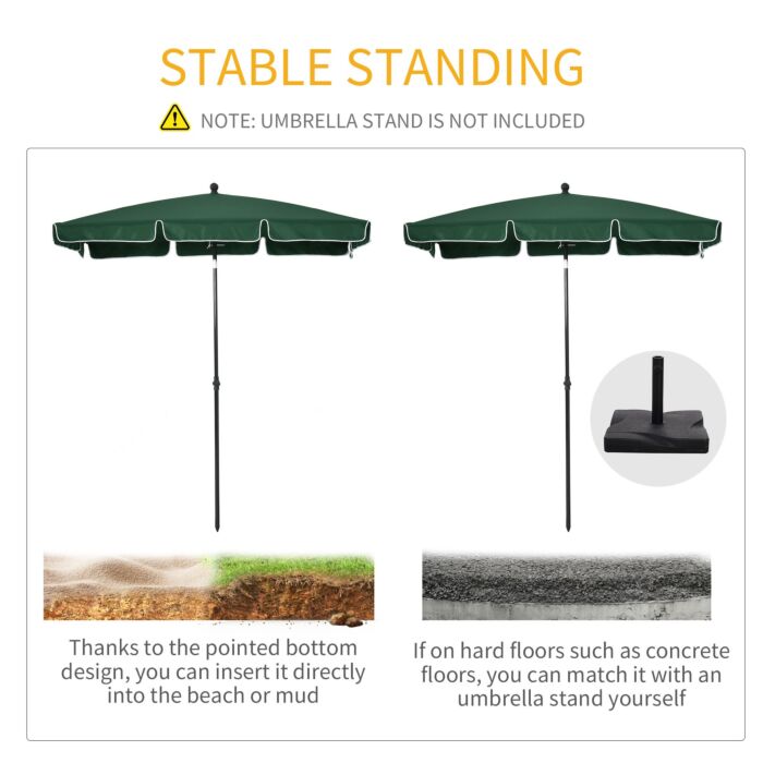 Outsunny Aluminium Sun Umbrella Parasol Patio Garden Rectangular Tilt 2m X 1.25m Green