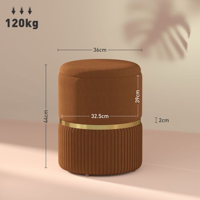 Homcom Velvet-feel Storage Ottoman - Brown
