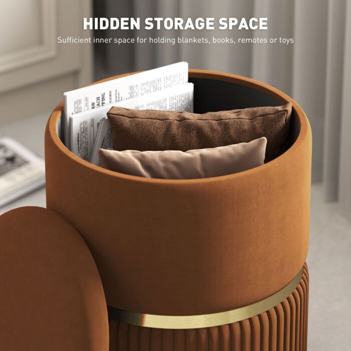 Homcom Velvet-feel Storage Ottoman - Brown