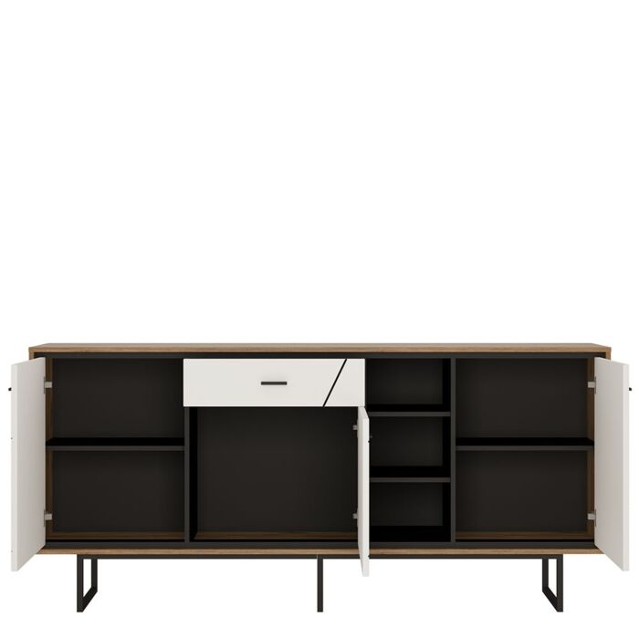Brolo 3 Door 1 Drawer Wide Sideboard In Walnut And White