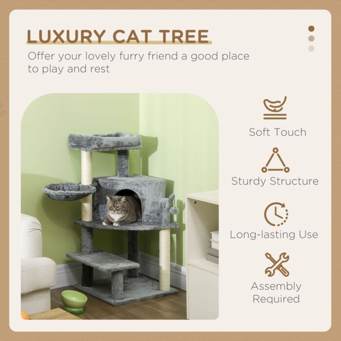 Pawhut Sisal 100cm Cat Tree Tower With Sisal Scratching Post Grey