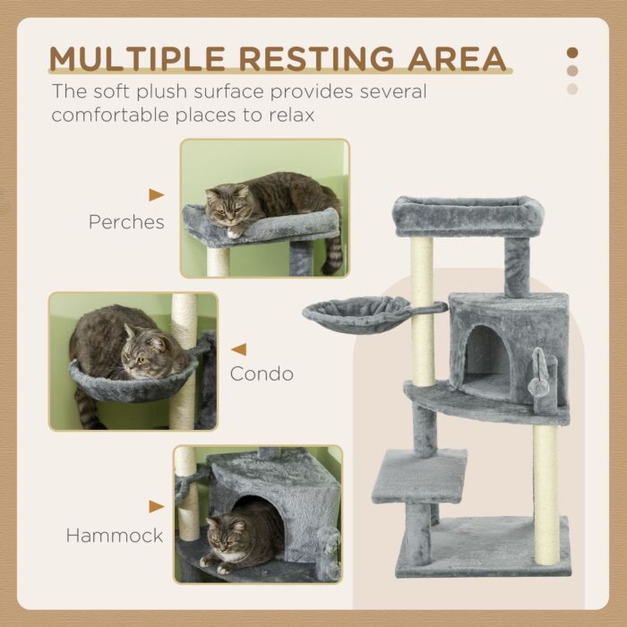 Pawhut Sisal 100cm Cat Tree Tower With Sisal Scratching Post Grey
