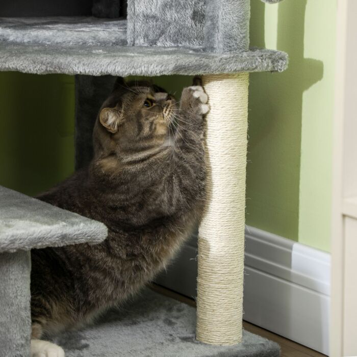 Pawhut Sisal 100cm Cat Tree Tower With Sisal Scratching Post Grey