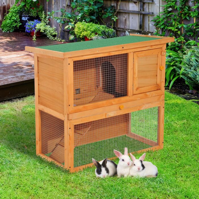 Pawhut Wooden 90cm 2 Tiers Rabbit Hutch
