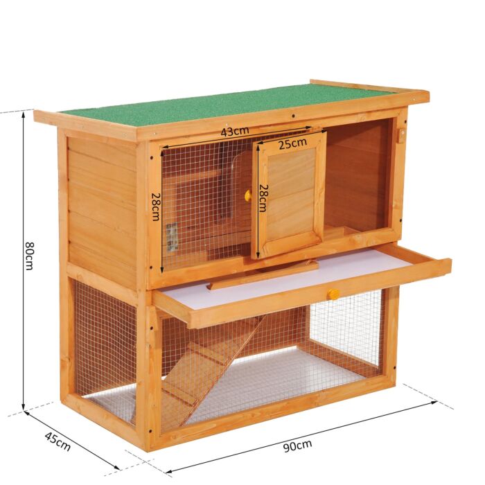 Pawhut Wooden 90cm 2 Tiers Rabbit Hutch