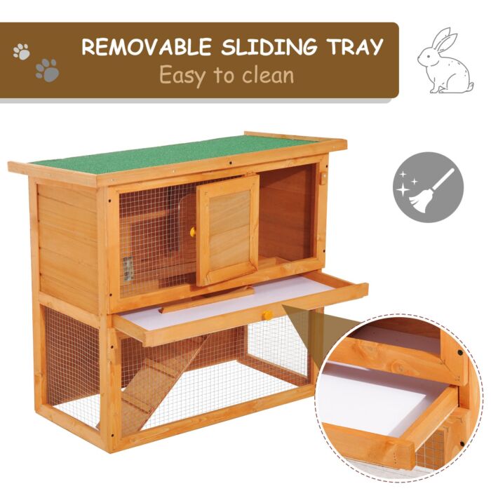 Pawhut Wooden 90cm 2 Tiers Rabbit Hutch