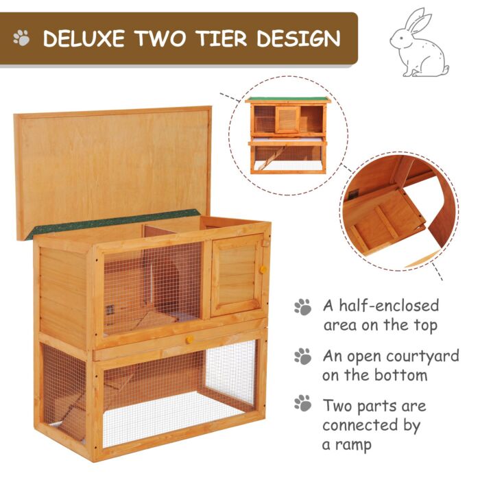Pawhut Wooden 90cm 2 Tiers Rabbit Hutch