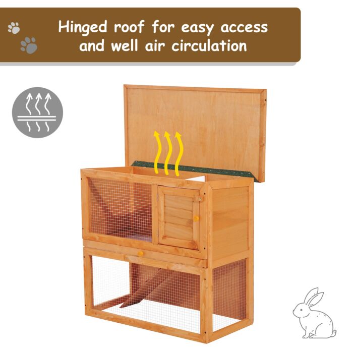 Pawhut Wooden 90cm 2 Tiers Rabbit Hutch
