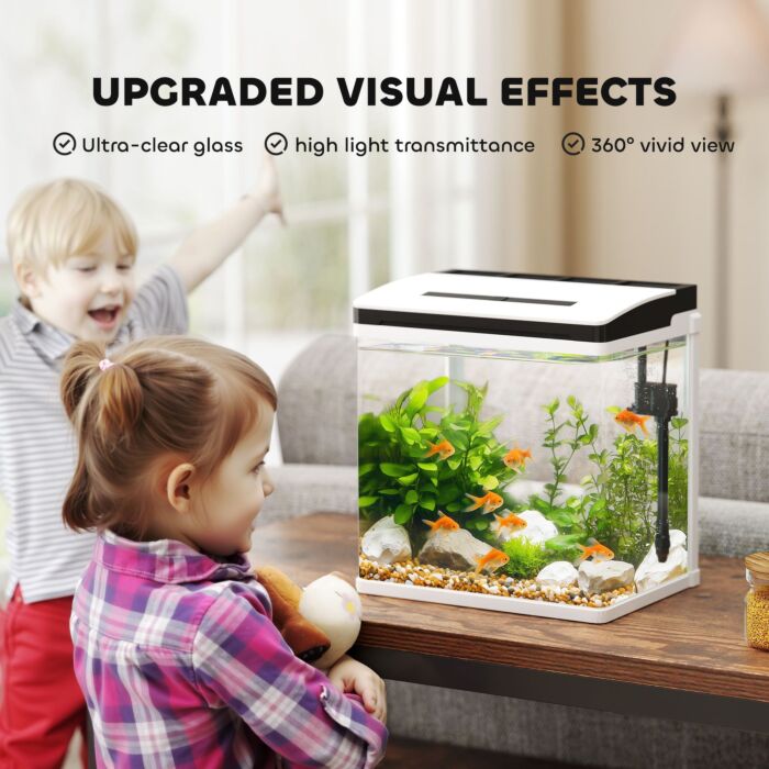 Pawhut 13l Glass Aquarium Fish Tank With Filter, Led Lighting, For Betta, Guppy, Mini Parrot Fish, Shrimp, 29 X 20 X 30.5cm