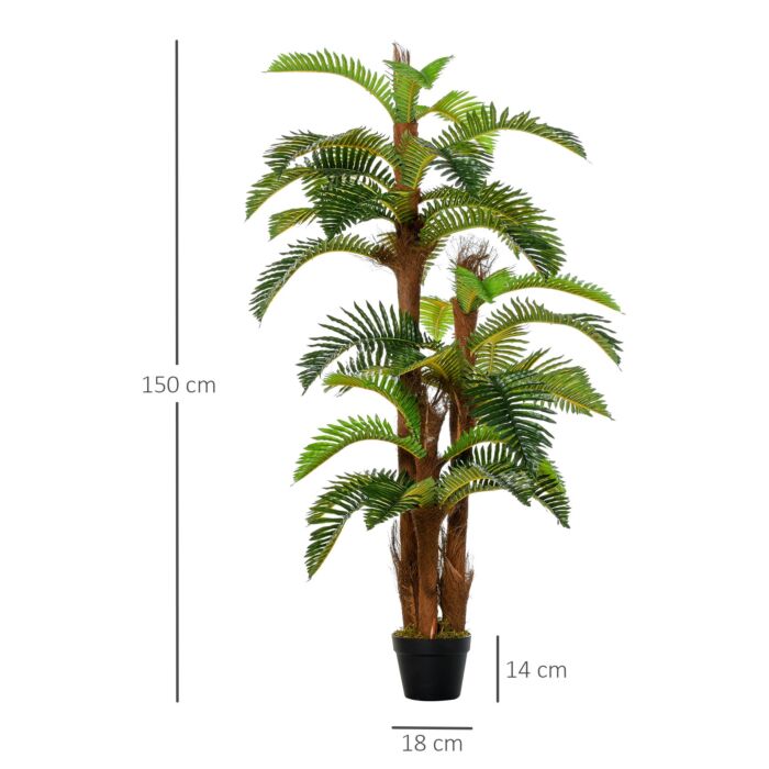 Outsunny Set Of 2 Artificial Plant Tropical Palm In Pot, Fake Plants For Home Decor, 150cm, Green