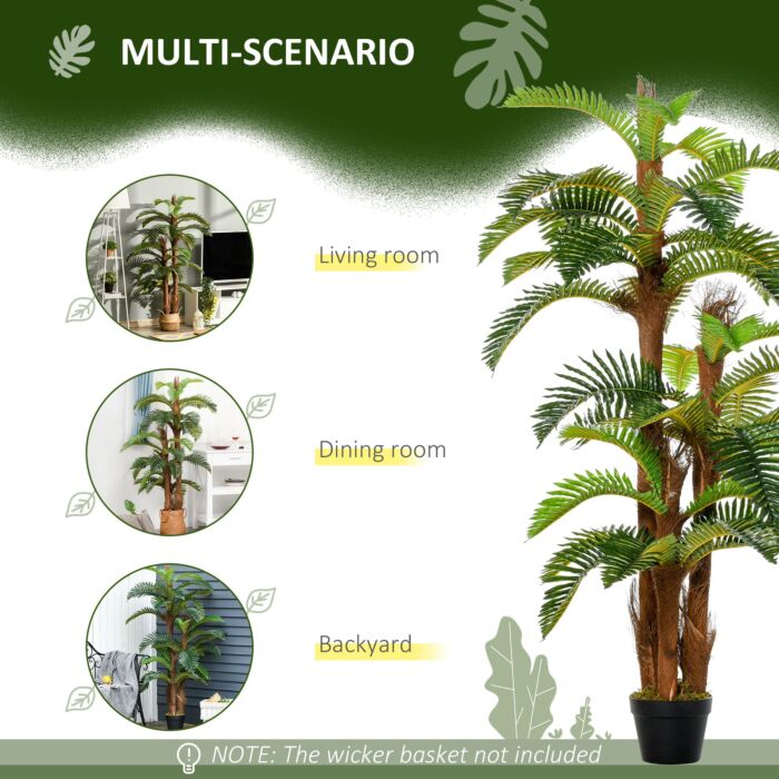 Outsunny Set Of 2 Artificial Plant Tropical Palm In Pot, Fake Plants For Home Decor, 150cm, Green
