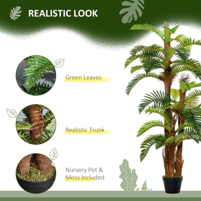 Outsunny Set Of 2 Artificial Plant Tropical Palm In Pot, Fake Plants For Home Decor, 150cm, Green