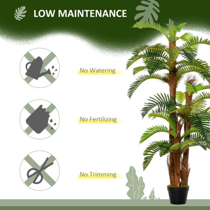 Outsunny Set Of 2 Artificial Plant Tropical Palm In Pot, Fake Plants For Home Decor, 150cm, Green
