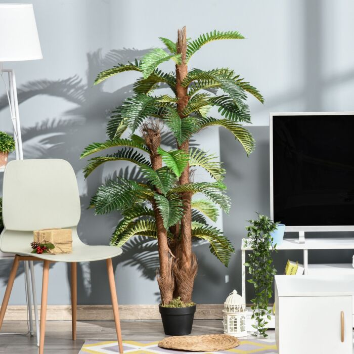 Outsunny Set Of 2 Artificial Plant Tropical Palm In Pot, Fake Plants For Home Decor, 150cm, Green