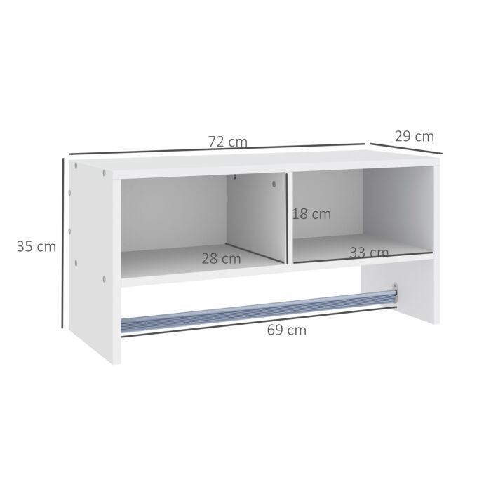 Homcom Wall Mounted Coat Hanger Hooks Rack Stand Hallway Coat Rack Rail & Storage Shelf Hanging Coat Organizer (white)