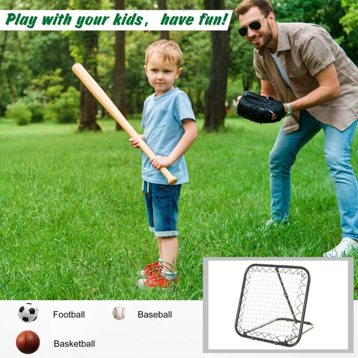 Homcom Angle Adjustable Rebounder Net Goal Training Set Football, Baseball, Basketball Daily Training, Black