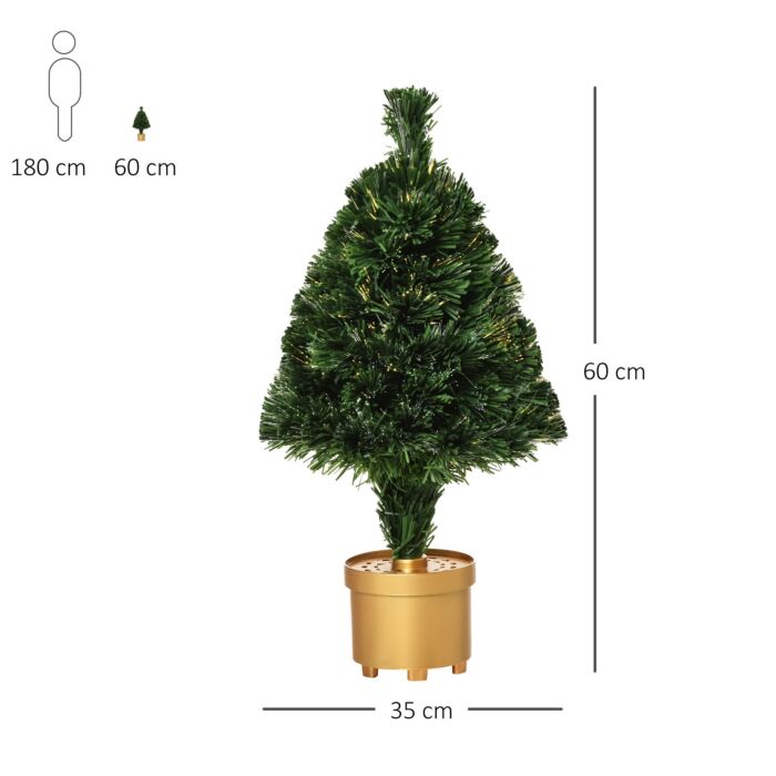 Homcom 2ft Prelit Artificial Christmas Tree Fiber Optic Led Light Holiday Home Xmas Decoration Table Decor With Multi-color Lights, Green