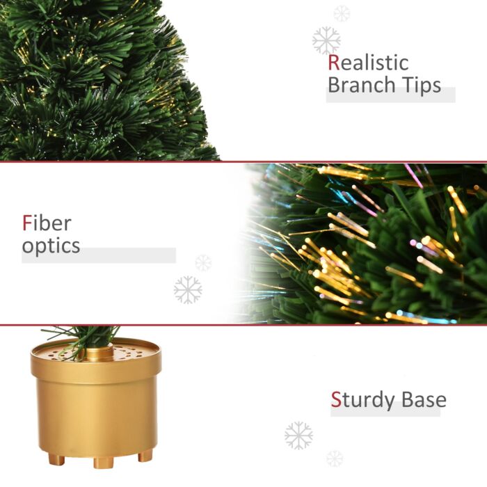 Homcom 2ft Prelit Artificial Christmas Tree Fiber Optic Led Light Holiday Home Xmas Decoration Table Decor With Multi-color Lights, Green