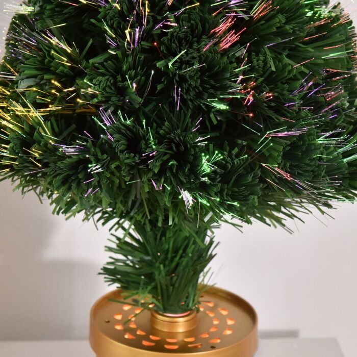 Homcom 2ft Prelit Artificial Christmas Tree Fiber Optic Led Light Holiday Home Xmas Decoration Table Decor With Multi-color Lights, Green