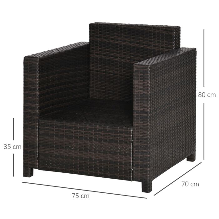 Outsunny 1 Seater Rattan Garden All-weather Wicker Weave Single Sofa Armchair With Fire Resistant Cushion - Brown