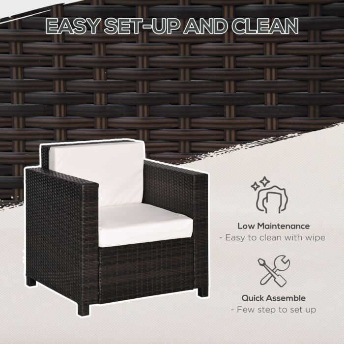 Outsunny 1 Seater Rattan Garden All-weather Wicker Weave Single Sofa Armchair With Fire Resistant Cushion - Brown