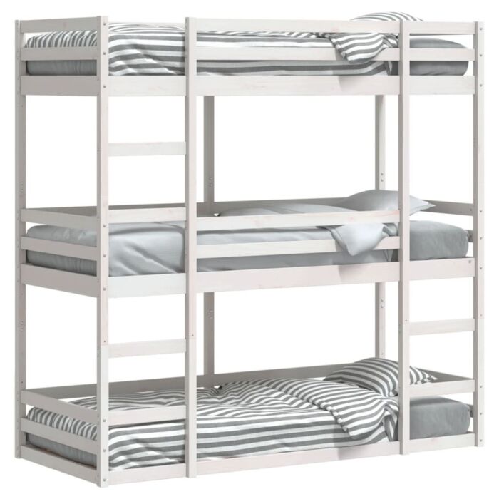 Vidaxl Tripe Bunk Bed White 80x200 Cm Solid Wood Pine