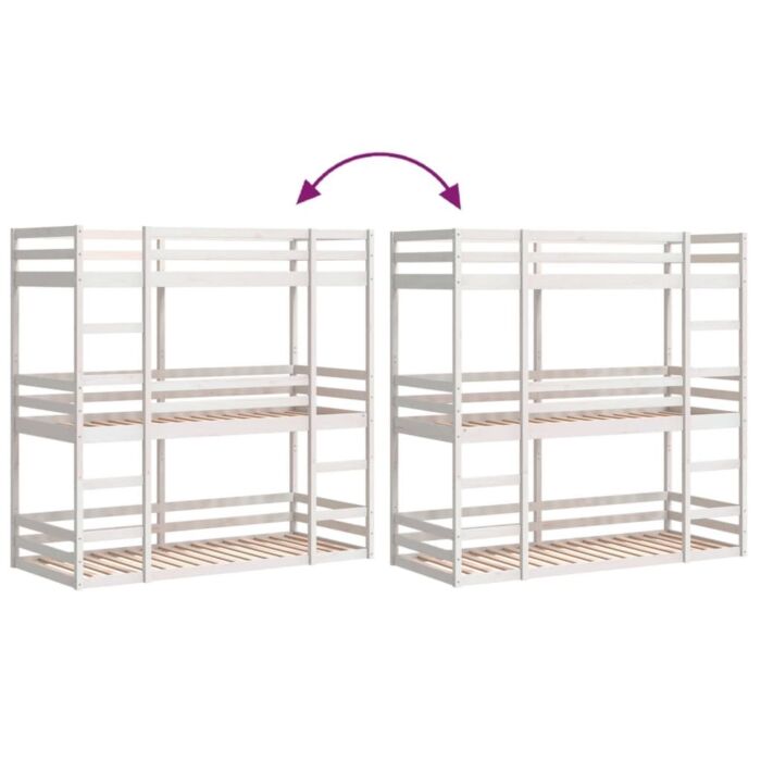 Vidaxl Tripe Bunk Bed White 80x200 Cm Solid Wood Pine