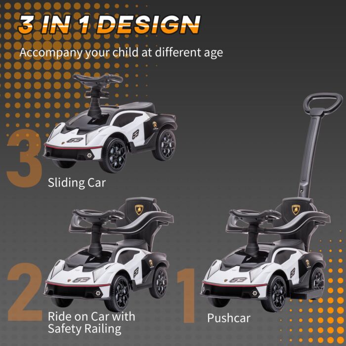 Aiyaplay 2 In 1 Baby Push Along Car Ride On Cars Sliding Car Essenza Scv12 Licensed For Toddler W/ Horn Engine Sound, White