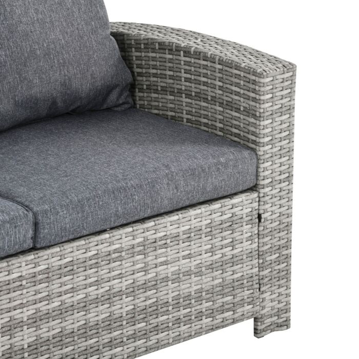 Outsunny 7-seater Rattan Dining Set Sofa Table Garden Rattan Furniture Footstool Outdoor W/ Cushion, Grey