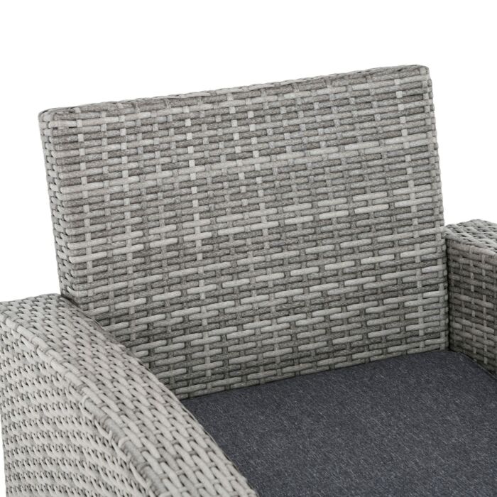 Outsunny 7-seater Rattan Dining Set Sofa Table Garden Rattan Furniture Footstool Outdoor W/ Cushion, Grey